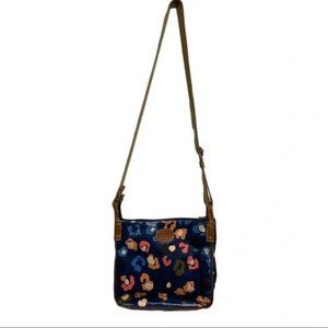 Fossil coated canvas navy abstract floral crossbody bag
